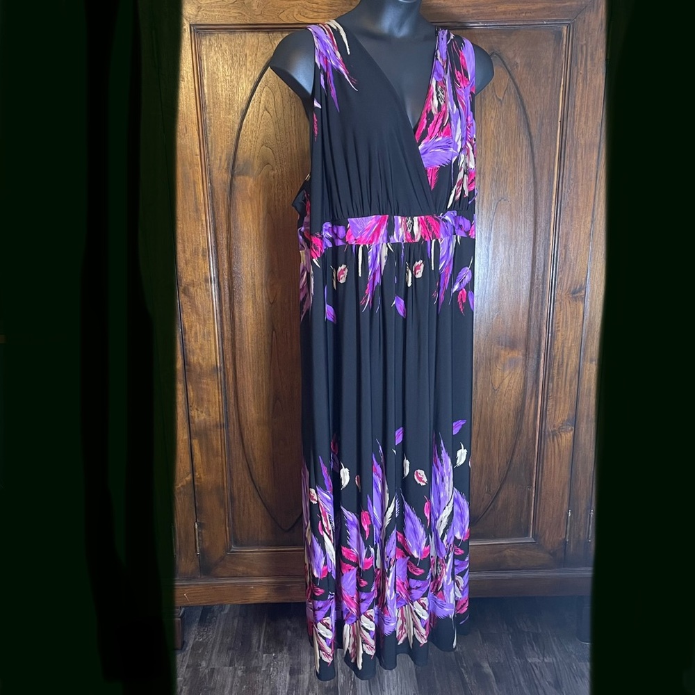 Yours:  floral on black long dress, size 34-36